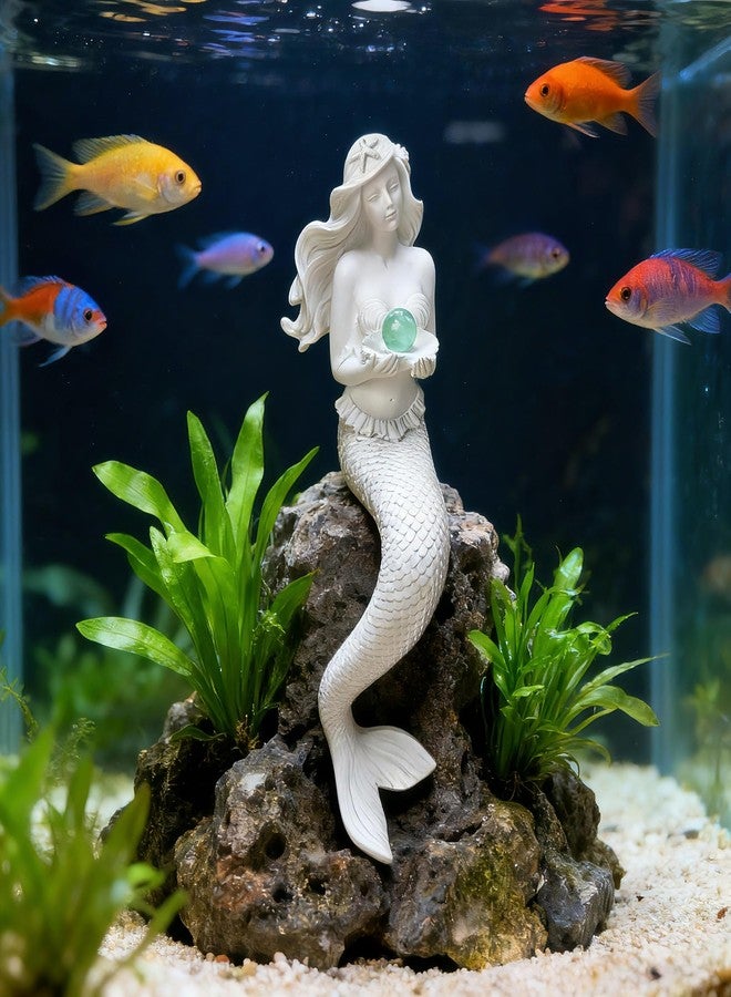 Teaeeno Unique Mermaid Fish Tank Decorations, House Ornament Kit, Aquarium Decor, Charming Mermaid Decor Statue, Resin Aquarium Décor Thematic Ornaments (White) - Image 2